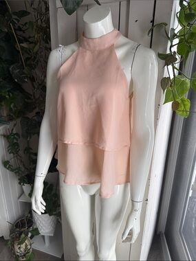 True destiny Women’s Peach Halter Layered Chiffon Top M like new